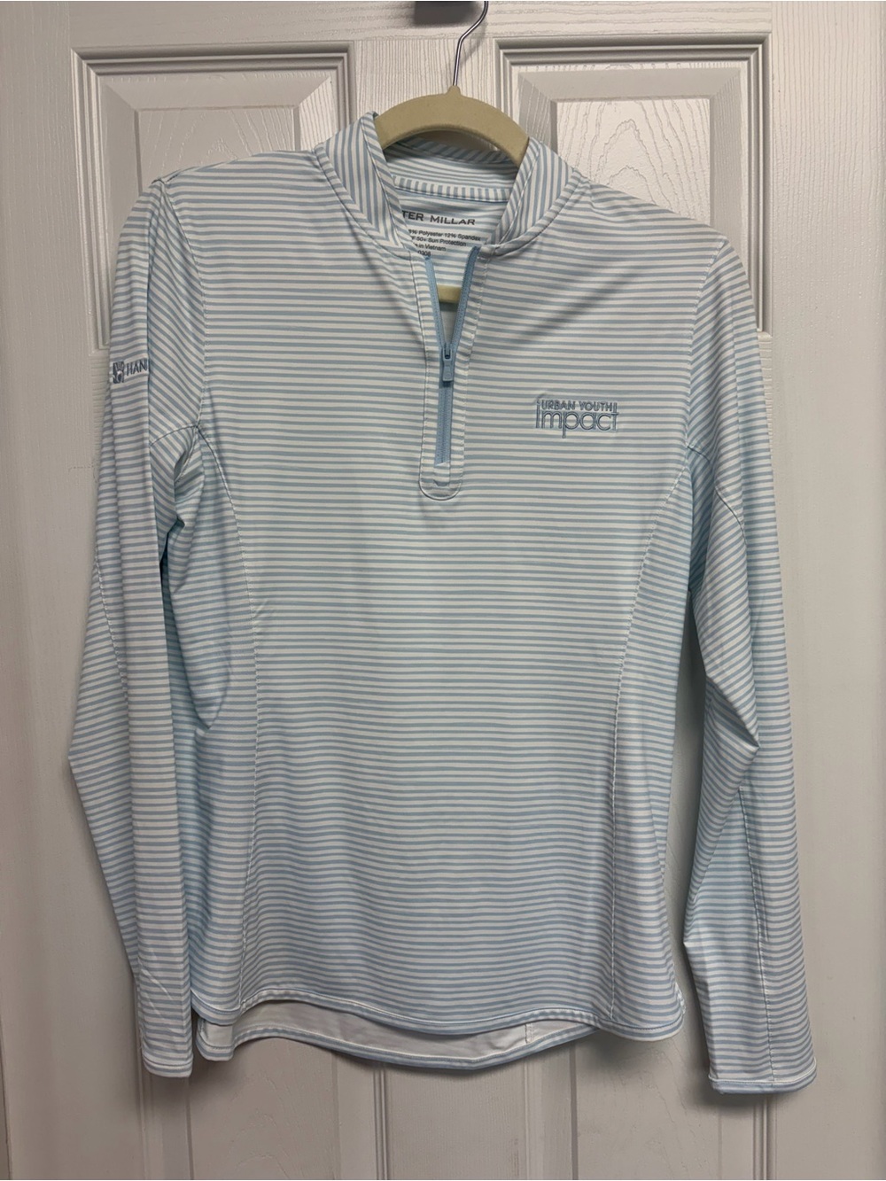 Peter Millar Women’s Light Blue Striped Quarter-Zip Performance Shirt